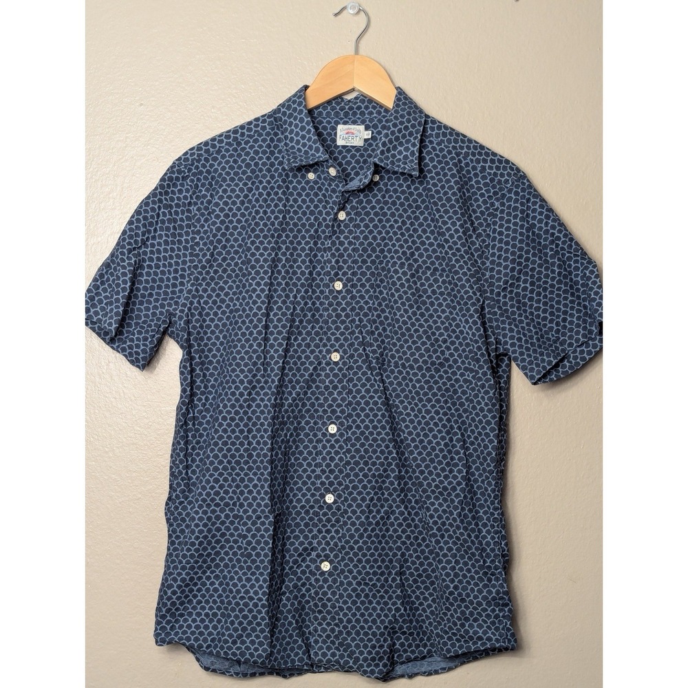 Faherty‎ Indigo Organic Cotton Short Sleeve Button Up Shirt Blue M